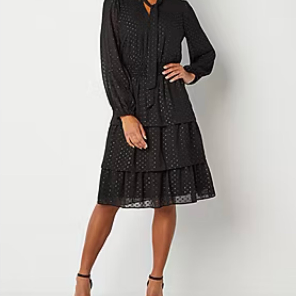52seven Womens  Dots Fit + Flare black Dress size XL cocktail Party